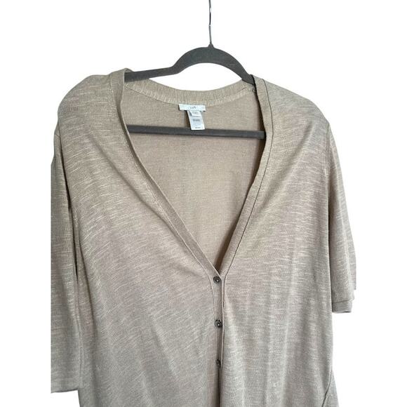 J. Jill Women's 100% Linen Cardigan Size 2X Tan Summer Sweater Coastal Preppy - Picture 2 of 5